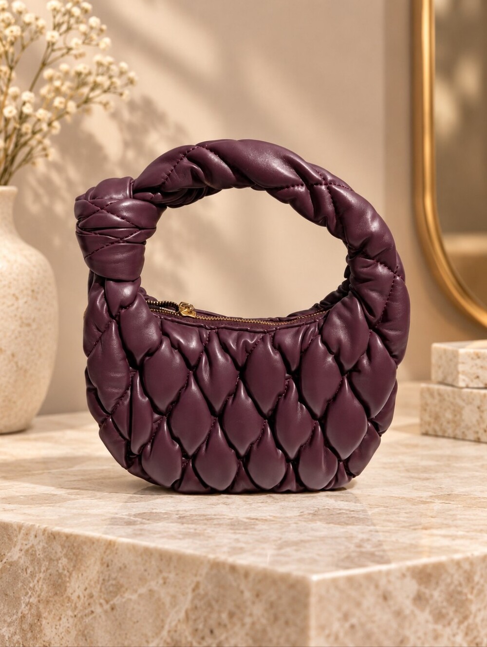 Urban Expressions Plush Quilted Handle Bag in Deep Plum-NWOT